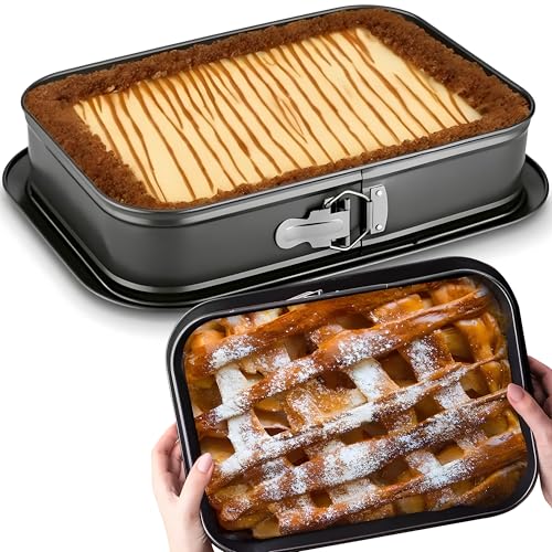 Retoo Springform Rechteckige Backform 35 x 24 cm Kuchenform mit Auslauf-schutz Antihaft-Beschichtung Abnehmbarem Boden Kohlenstoffstahl Kuchen-backform für Kuchen Eiscreme und Desserts Schwarz