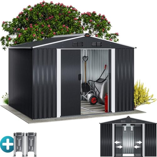 GARDEBRUK® XXL Metall Gerätehaus 5m² mit Fundament 260x205x180cm Schiebetür Metallic-Grau Geräteschuppen Gartenhaus 9m³