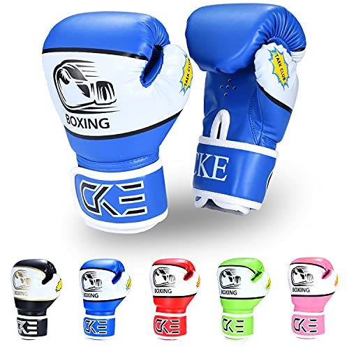 CKE Kinder Boxhandschuhe für Kinder 5-12 Jahre Jungen Mädchen，Boxhandschuhe Kinder Trainingshandschuhe Boxing Gloves für Kids Boxsack Kickboxing für Muay Thai Boxhandschuhe(Blau)