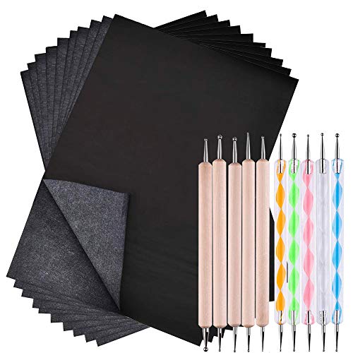 SENHAI 100 Blätter Kohlenstoff Überweisungs Papier & 10 Stck Double Ended Prägestift Set für Zeichnung, Skizzierung, Keramik Lehm Kunst, und andere Kunstoberflächen