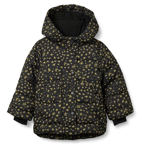 Amazon Essentials Baby Mädchen Schwere Pufferjacke mit Kapuze, Schwarz Sterne, 12 Monate