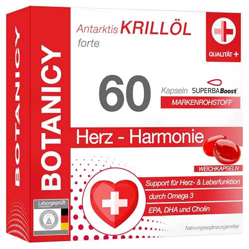 Omega 3 Krillöl Kapseln - 60 Stück - Antarktis Krillöl Forte - Für Herz und Leber - Superba Boost™ Omega 3 Öl aus Krill - Omega-3-Fettsäuren DHA & EPA, Astaxanthin & Cholin