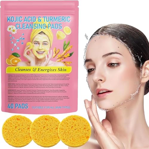 Turmeric Kojic Acid Cleansing Pads,Kurkuma-Kojisäure-Reinigungspads,Kojic Acid & Turmeric Cleansing Pads,Improve Dull Skin/Balance Skin Oil and Water(40 Stück pro Beutel)