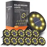 FLOWood Solar Bodenleuchte Aussen 12 Stück, 6000K Solarlampen für Außen 8 LED Solarleuchten Garten IP65 Wasserdicht Upgrade in Schwarz für Deck, Garten, Gehweg, Rasen, Hof, Warmweiß