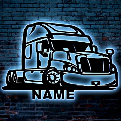 LED Schild Mit NAME, LKW Fahrer Trucker Big Rigg Wheeler Sattelzugmaschine Anhänger Cab Versand Umzugsfirma Trucking Deko Schlummerlicht Nachtlicht Wandlampe personalisiert Geschenk