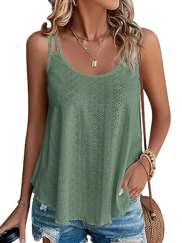 Tank Top Damen 2024 Sommer Spaghetti Oberteile Sommermode ärmellose Shirt Damen Groß(Grün,L)