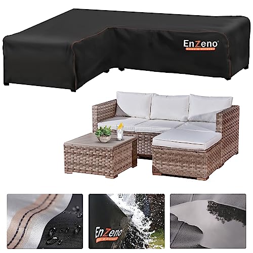 Enzeno Gartenmöbel Abdeckung für L-Form Sofas (Linke Kurz-Rechte Lang) Ecksofa Abdeckplane Mit Wasserdicht Streifen, Wasserdicht Lounge Abdeckung Loungemöbel Abdeckhaube 140x210x75cm