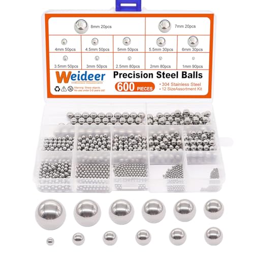 mxuteuk 600pcs 12 Größe Edelstahl Präzisionsstahlkugeln 1-8mm Metrische Fahrradlagerkugeln Klassifizierung Kit Mischkugeln 1mm 2mm 2.5mm 3mm 3.5mm 4mm 4.5mm 5.5mm 6mm 7mm 8mm K-085-600