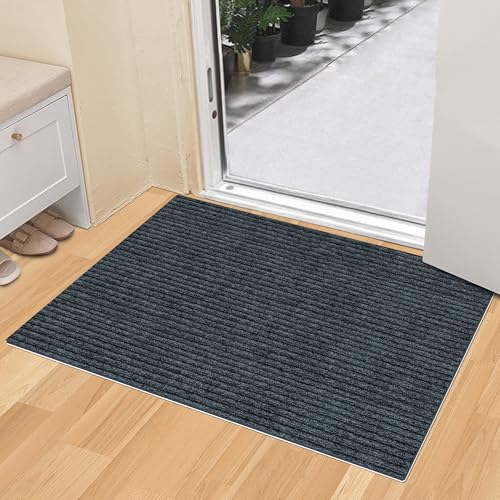 GITVIENAR Fußmatte Selbstklebend & Wassersaugend: Anti-Rutsch Matte Innen/Außen mit Tiefrillen, Schmutz/Staub Schutz – Für Flur, Garten + Sicherheitsgriff (Dunkelgrau, 50 * 80cm)