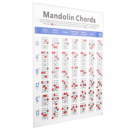 Mandoline Griffbretttabelle Mandoline Akkord-Noten Mandoline Akkorde Poster Mandoline Akkordnote beschichtete Mandoline Fret Board Chart Mandoline Chord Chart für Anfänger