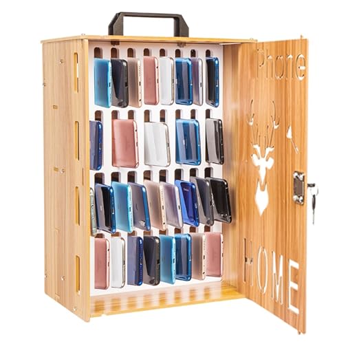 Handy-Schrank, hölzerner abschließbarer Handy-Safe-Organisator, 12/36 Positionen tragbarer Safe mit Tragegriff, für Schule, Firma, Unternehmen(36 Slots)