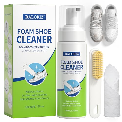 BALORIZ Sneaker Reiniger, Schuhreiniger-Set mit Bürste und Handtuch für weiße Schuhe, Turnschuhe, Wildleder（200ml, 6.7floz