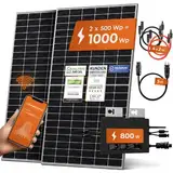 Solarway® 1000W Balkonkraftwerk 800W komplett Steckdose - neuester 800 Watt Wechselrichter - Solaranlage Komplettset - 500W Solarmodule & Envertech & Zubehör