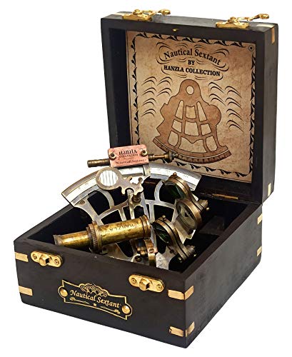 Hanzla Collection Antiker nautischer Messing-Schiff mit Holzbox