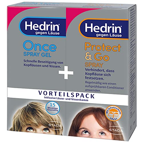 HEDRIN Vorteilspack - 1 x ONCE Spray Gel (60 ml) + 1 x Protect&Go Spray (120 ml) - Set zur Beseitigung und Vorbeugung von Kopfläusen und Nissen - gut verträglich klinisch getestet