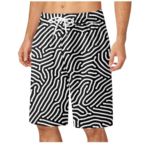 Hawaii-Shorts für Herren Kurze Hosen Herren Männliche Herren-Shorts, tropisch bedruckt, elastische Taille, Strandhose, Sommer Sportbekleidung Herren Badeshorts Herren Sporthosen Herren (Black, XXL)