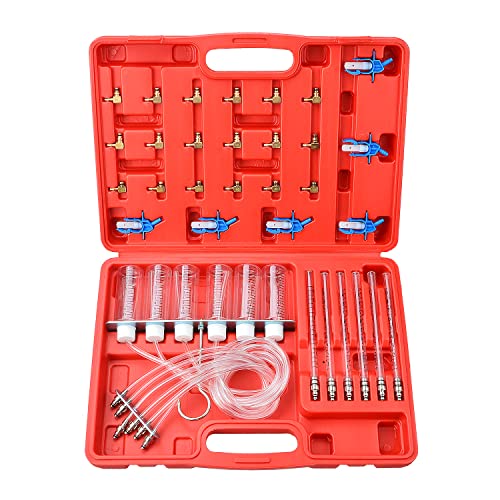 Zoomtools 6-Zylinder-Diesel-Einspritzdüsen-Durchflussmesser-Adapter-Set, Diesel Rücklaufmengen Tester Common Rail Injector mit 24 Adaptern, Kraftstoffdruck-Set, Einspritzdüsen-Tester Werkzeug Set