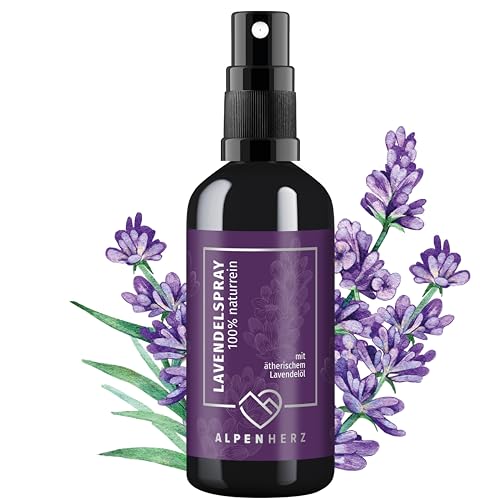 Alpen Herz Lavendelspray - 100 ml naturrein mit ätherisch Lavendelöl - für Kopfkissen Raumduft Kissenspray Duftspray Toilette Schafspray sleep spray Duftspray Toilette WC Duft Yoga Spray Geschenk