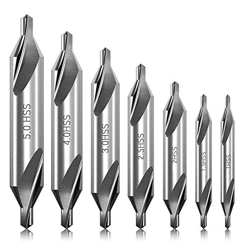 7-teiliges Zentrierbohrer-Set, M2 Hochgeschwindigkeitsstahl, 60-Grad-Winkel, Zentrierbohrer, Kegelsenker-Werkzeuge für Drehmaschine, Metallbearbeitung, Größe 1,0, 1,5, 2,0, 2,5, 3,0, 4,0, 5,0