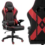 KRAKEN CHAIRS Gaming Stuhl Stoff Bürostuhl Gaming Sessel Höhenverstellbar Drehstuhl Ergonomischer Gamer Stuhl Verstellbare Armlehne Lendenkissen Schwarz-Rot