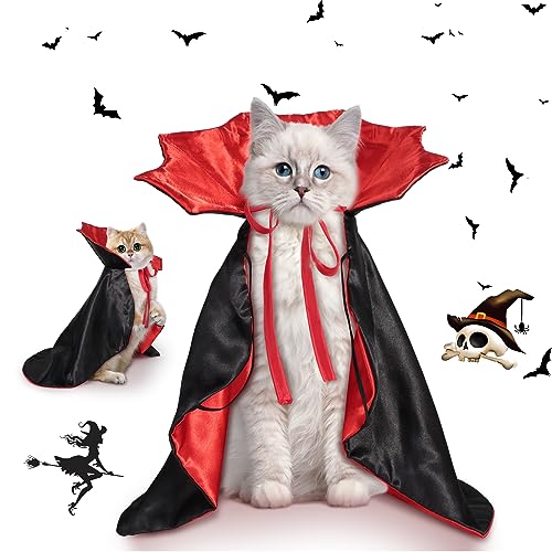 Lyneun Haustiere Vampir Kostüm, Halloween Haustier Kostüm, Halloween Katze Hund Kostüm Set, Haustiere Cosplay-Kostüm, Halloween Pet Costume, Haustiere Katze Umhang Hut, Halloween Hund Kostüm