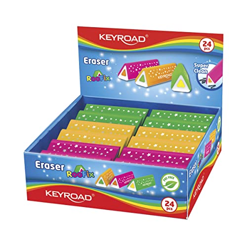 Keyroad Universal-Radiergummi 24 Stck. Roofix Dreieckig/verpackt im Display/Mischfarben/aus Thermoplastischem Gummi Höchster Qualität/Kinder Kleine Lustige Radiergummi