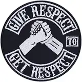 Biker Aufnäher bestickt "Give Respect to get respect" Aufbügler/Patch zum annähen | Flicken/Bügelbilder Motorrad Applikation für Jeans/Leder/Motorradzubehör | 90x90mm