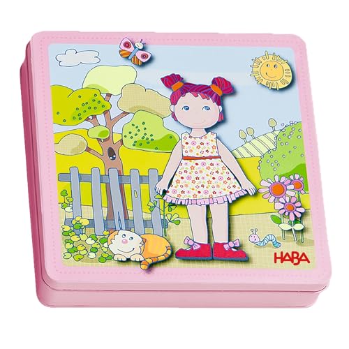 HABA 7392 - Magnetspiel-Box Anziehpuppe Lilli , Abwechslungsreiches Magnetpuzzle rund um die niedliche Puppe Lilli , In praktischer Metallbox