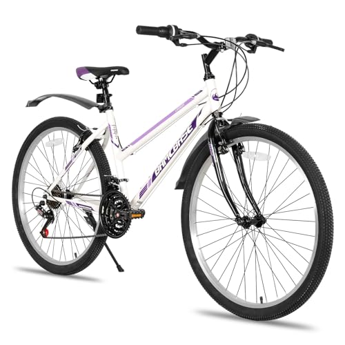 Hiland 24 Zoll Mountainbike, 21-Gang Doppel V-Bremsen MTB, Weiß Mountainbike für Jugendliche Erwachsene Männer Frauen