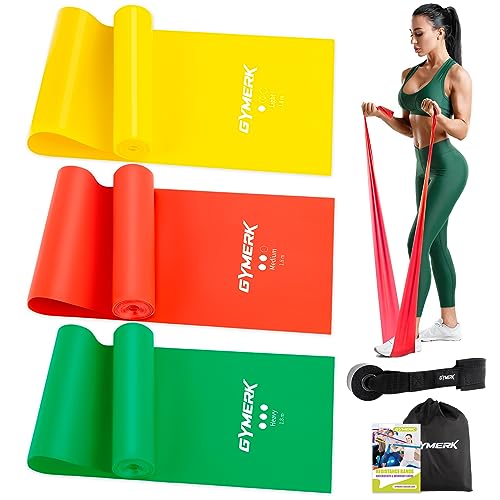 GYMERK Fitnessbänder 3er-Set, 1.8m Gymnastikband mit 3 Widerstandsstufen, Fitnessband mit Türanker Tragetasche und Übungsanleitung, ideal für Yoga, Pilates, Krafttraining und Physiotherapie