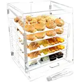 Transparente Thekenvitrine für Bäckereien, abnehmbare Gebäckvitrine, Acryl-Brotschrank mit Hecktüren, Party-Kuchenständer, staubdicht, Dessertregal (LJ039P, 5 Fächer, transparent)