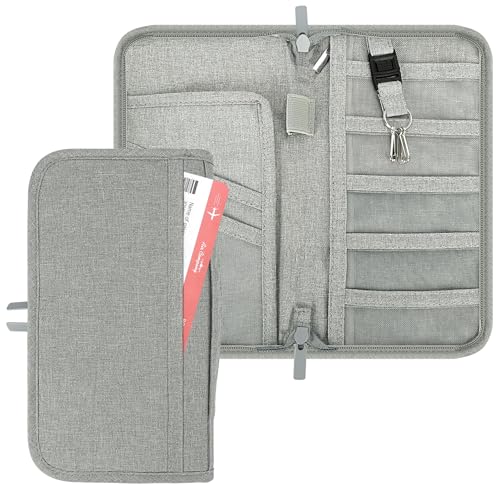 Skycase Reisepass Tasche - Reisepass Tasche Familie reiseorganizer, Reisedokument Organizer für Kreditkarten, Bordkarte, ID-Karte, Bargeld, Tickets, Clutch Bag Travel Essentials (Grau)