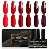 Shining She UV Nagellack Rot,6 Farben Glitzer Rot Burgunder Dunkel Gel Nagellack Set Soak-Off UV Shellac Nagellack Maniküre Set für Anfänger Nail Art Salon DIY, 8ML