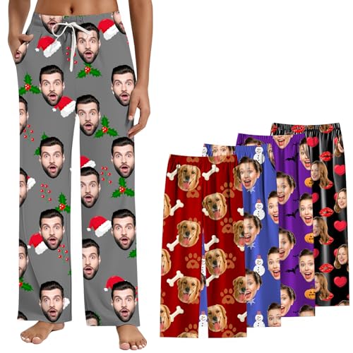 JONZIN Personalisierte Pyjamahose mit Fotogesicht-individuelle Gesichts Pyjama Hose, Benutzerdefinierte Foto gedruckt Nachtwäsche,Loungewear Geschenke, Familienpyjamas