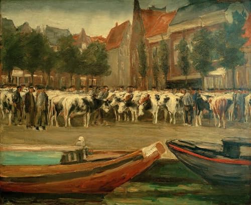 PMEFGJDPE Berühmte Gemälde Deko Kunstdrucke Bilder Tier Poster Rindermarkt in Leyden von Max Liebermann Abstrakte Leinwand Kunst für Wohnzimmerdekoration 60x90cm