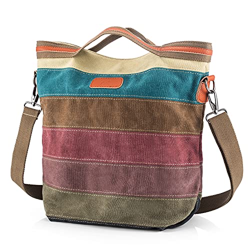 SNUG STAR Handtasche Damen,Canvas Tasche Damentasche Multi-Color-Striped Umhängetasche Damen Groß Schultasche Canvas Shopper Tasch Muttertag Geschenk Hobo Bag (A stylen)