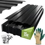 GARMIO® Profilblech Amalfi 115x45 cm Trapezblech Set mit 15 Stück, 7,8 m² Dachblech inkl. Schrauben, verzinkter Stahl schwarz