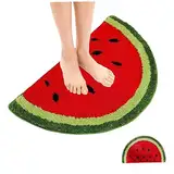 NIDONE Wassermelonenbad Matte für Badezimmer, Nicht -Slip -Duschteppich -Sommerzuwöhnungsmatte, 15,75 x 23,62 Zoll süße Wassermelon Fußmatte halbe runde Wasserabsorption Bad Matte