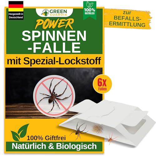 GREEN GUARDIA Spinnen Falle mit Spezial-Lockstoff - 6X Spinnen Fallen - umweltfreundlich Spinnen bekämpfen, Chemiefreie Falle mit starker Klebefläche, giftfrei & geruchsneutral