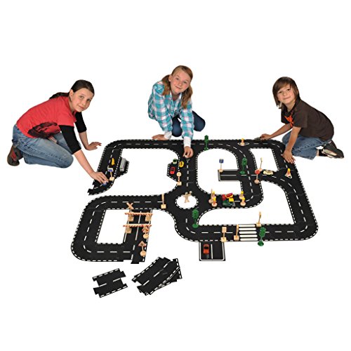 Wiemann Lehrmittel Verkehrsteppich-Bausatz, Straßenpuzzle rutschfest, Straßenbausatz für Kinder, 44 Teile