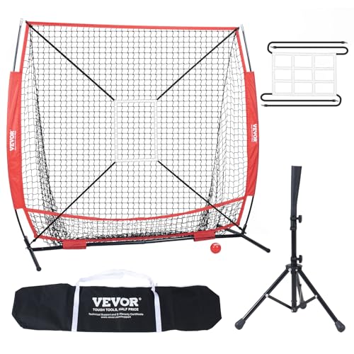 VEVOR Pitching Netz Pitching Target Baseball 153,4 x 90 x 153 cm, Baseball & Softball Pitching Target aus Polyester Pitcher Netz für Jugendliche & Erwachsene, Tragbare 600D-Aufbewahrungstasche Rot