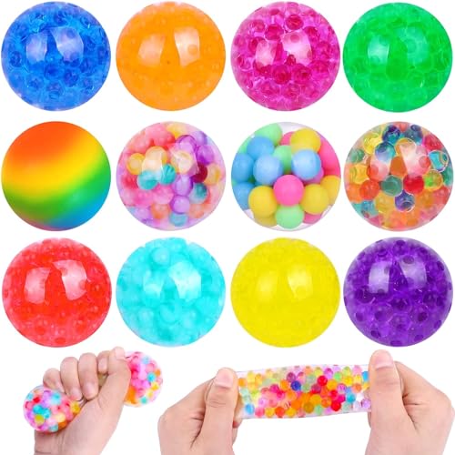 DIYDEC 12 Stück Stress Balll, 5-6cm Squishy Anti Stress Ball Squeeze Traubenbälle Quetschball mit Wasserball für ADHS, Stress, Angst abbauen und Beruhigung