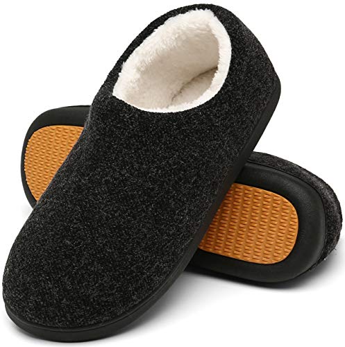 Mishansha Warme Hausschuhe Herren Winter Pantoffeln Herren Hausschuh Männer Memory Foam Slippers Geschlossen Fell Hauspantoffeln Schwarz,Gr.44