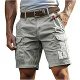 Cargoshorts Herren Kurze Hosen mit Reißverschluss und Knopf Mehrere Taschen Männer Einfarbig Sommer Shorts Klassische geschnittene Sportshorts Outdoorhose