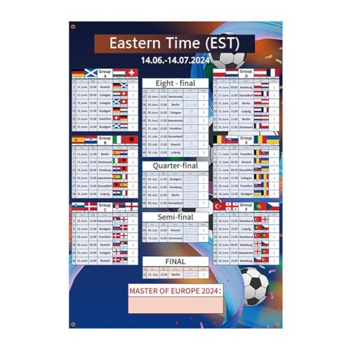 SHYKNYU 1 Stück 2024 Europameisterschaft Wandkarte, Deutschland 2024 Euro Soccer Wallchart, Poster für alle Punkte und Schienenhalterung S