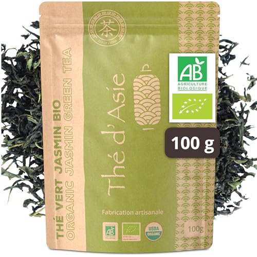Khla - Jasmin Tee Bio 100g - Loser Grüner Tee - Jasmintee - Blumig & Aromatisch - Reich an Antioxidantien - Schlaf, Verdauung - Jasmine Tea - Aus China - Kräutertee & Infusion - Kalt oder Heiß