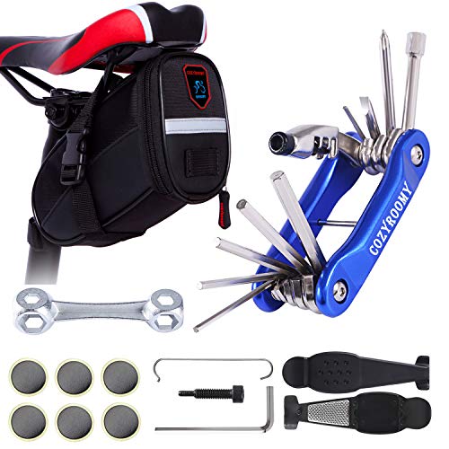 Fahrrad Reparatur Set Premium - 10-in-1 Multitool mit Kettenwerkzeug, Reifenhebern & wasserdichter Satteltasche | Inkl. 6 Reifenpflastern | Langlebig (Kohlenstoffstahl) | 6 Monate Garantie