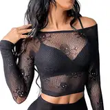 Buitifo Frauen Sexy Crop Top Mesh Nachtwäsche Schädel Festival Kostüm Dessous Shirts(schwarz,M)