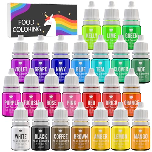 Lebensmittelfarbe - 24 Lebendige Lebensmittel Farben zum Backen, Kuchen Dekorieren, Zuckerguss, Kekse, Fondant und Macaron - Flüssige Food Coloring für die Seifenherstellung und Basteln - 24 x 6ml