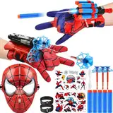 JIASHA 2 Set Launcher Handschuh, Spider Launcher Handschuh Super Spider Launcher Spider Hero Handschuhe mit Maske und Tattoo Cosplay Spiderman Handschuhe Requisiten Geschenk für Kinder Fans (D)